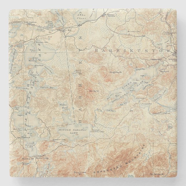 Seekette Saranac (Untere, Mittel- und Obere Seen) Steinuntersetzer (Vorderseite)