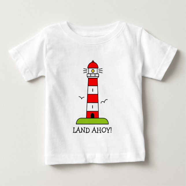 Seekinder kleidet | Striped Leuchtturm-Cartoon Baby T-shirt (Vorderseite)