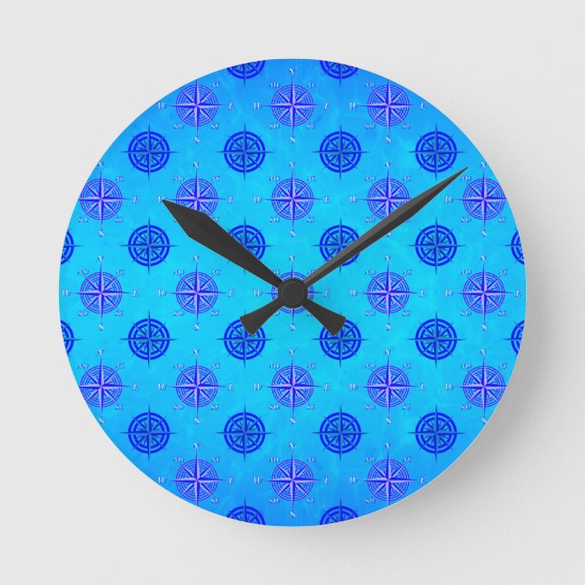 Seekompass-Rose Runde Wanduhr (Vorderseite)