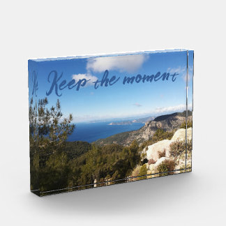 Seeküste Bergwald Landschaft Blauer Himmel Türkei Fotoblock