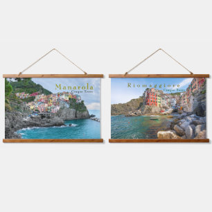 Seeküste Cinque Terre Manarola Riomaggiore Italien Wandteppich Mit Holzrahmen