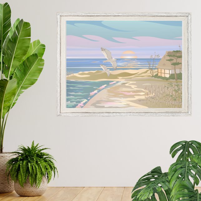 Seeküste Strand Kunst Fotodruck (Pastel Coastal Beach House Art Photo Print)