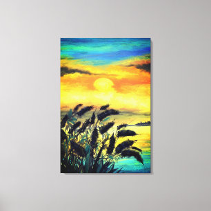 Seelandschaft Sonnenuntergang Aquarell Kunstmalere Leinwanddruck