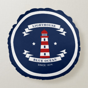 Seeleuchtturm, Marineblau, See Rundes Kissen