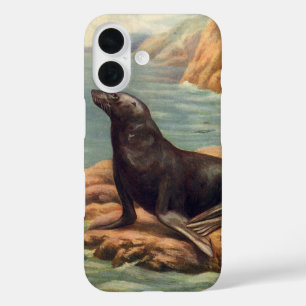 Seelöwe am Meeresufer, Vintage Meeres Säugetiere iPhone 16 Hülle