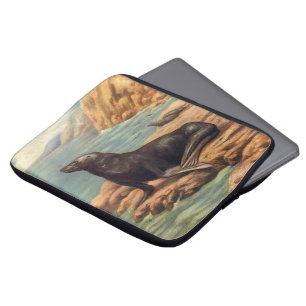 Seelöwe am Meeresufer, Vintage Meeres Säugetiere Laptopschutzhülle