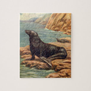 Seelöwe am Meeresufer, Vintage Meeres Säugetiere Puzzle