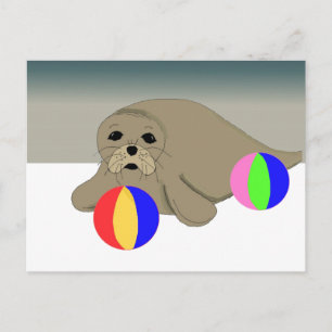 Seelöwe mit Strandbällen Postkarte