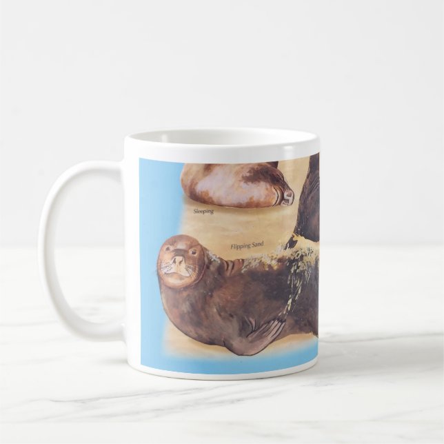 Seelöwen bei der Tasse am Arbeitsplatz (Links)