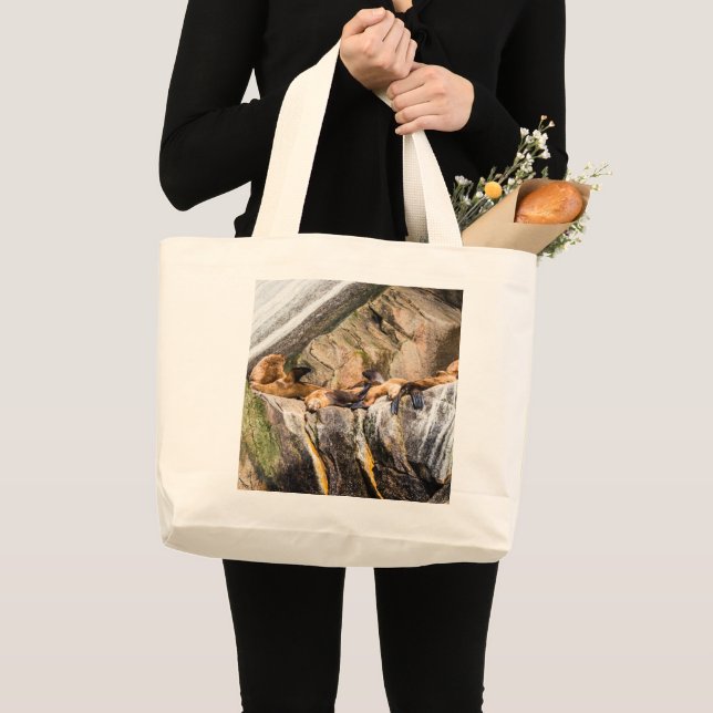 Seelöwen, die auf den Felsen liegen, große Totenta Jumbo Stoffbeutel (Vorderseite (Produkt))