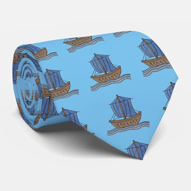 Seemann! Blaues Segelschiff Schlips Krawatte (Gerollt)
