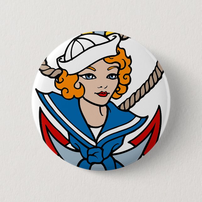 Seemann-Mädchen-und Anker-Tätowierungs-Kunst Button (Vorderseite)