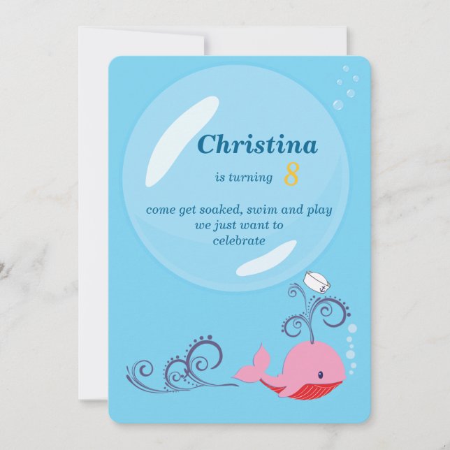 Seemann-Mädchen-Wal-Geburtstag Einladung (Vorderseite)