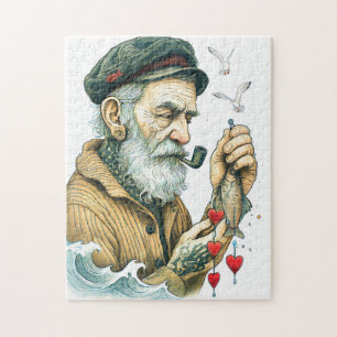 Seemann mit Pfeife und kleinen Herzen Puzzle