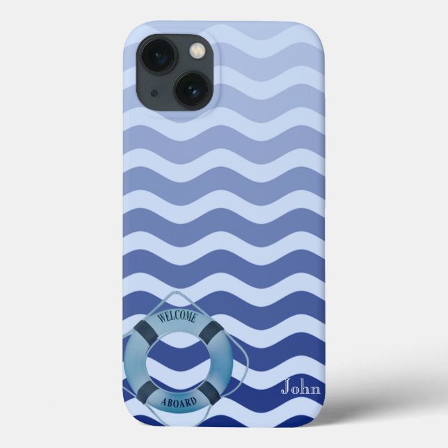 Seemann Navy Blue Waves Streifen Case-Mate iPhone Hülle (Rückseite)