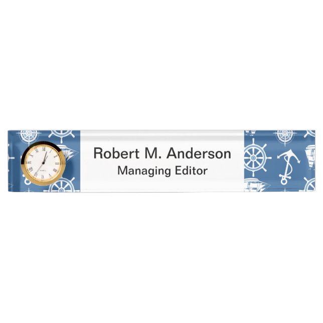 Seemann Schiffs-Kapitän-Nautischblaues und weißes Namensplakette (Vorderseite)