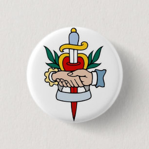 Seemann-Tätowierung - Händedruck u. Dolch - Knop Button
