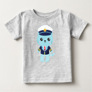 Seemännerkatze, Sailor Hat, Bootsführer, Blue Cat Baby T-shirt