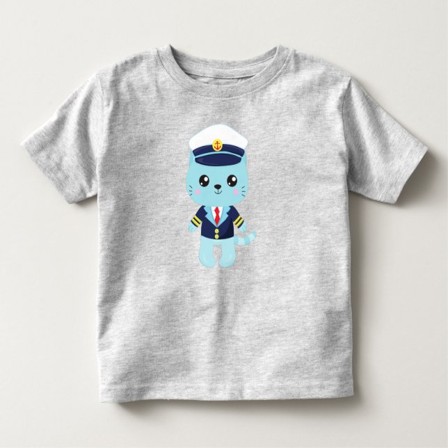 Seemännerkatze, Sailor Hat, Bootsführer, Blue Cat Kleinkind T-shirt (Vorderseite)