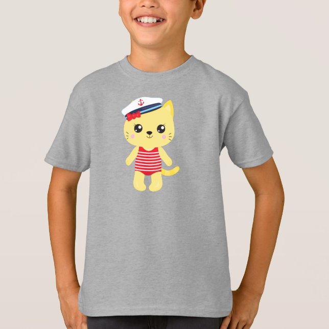 Seemännerkatze, Sailor Hat, Bootsführer, Gelbe Kat T-Shirt (Vorderseite)