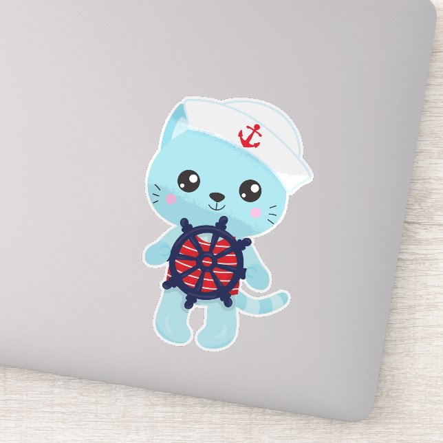 Seemännerkatze, Sailor Hat, Bootsführer, Niedliche Aufkleber (Detail)