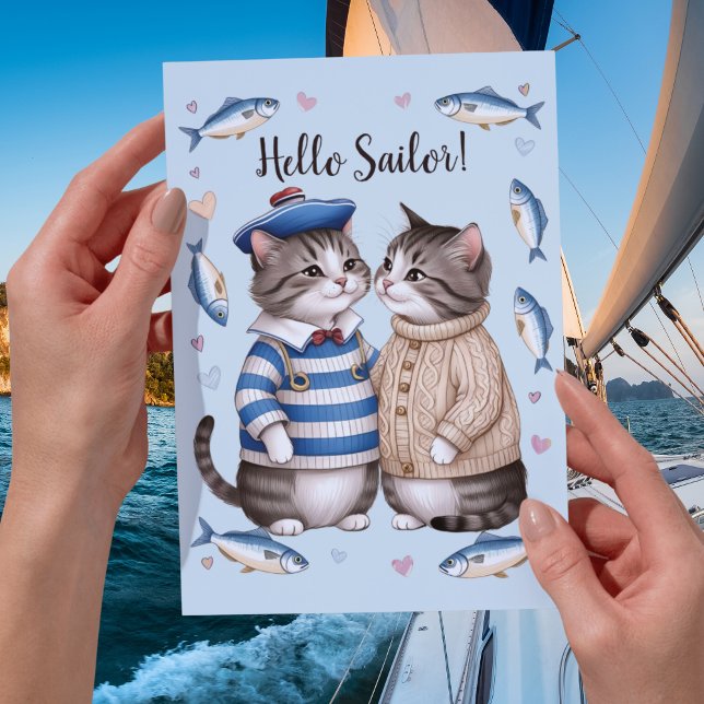 Seemännerkatze Valentine Nautical Fischer Cat Karte (Von Creator hochgeladen)
