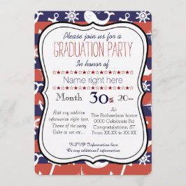 Seemannseemarineblau und -ROT Graduaton Party Einladung