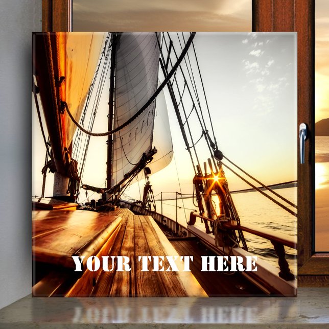 Seemannsschiff Keramik Tile Fliese (Tile featuring a sailboat on a sunny day. Great for a beach house or anyone who loves to sail.)