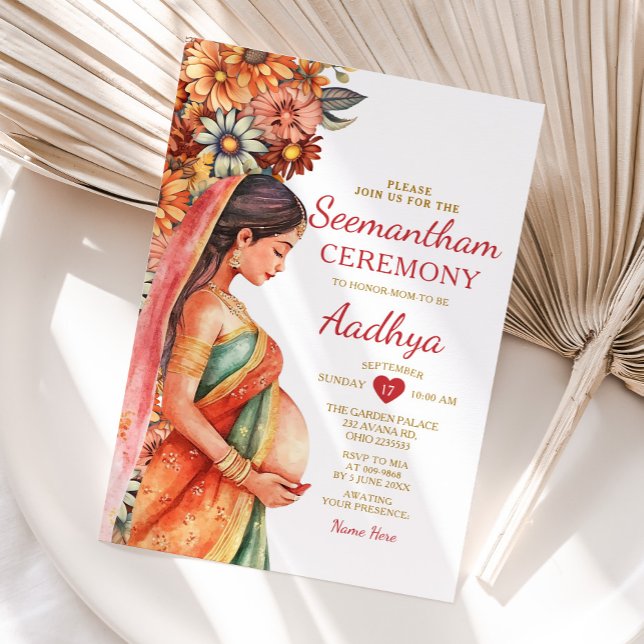 Seemantham Indian Baby Shower Valaikappu Mutter Einladung (Von Creator hochgeladen)