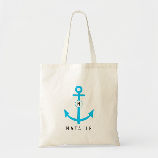 Seemarine-Anker-Strand-blaue Monogramm-Braut Tragetasche (Vorne)