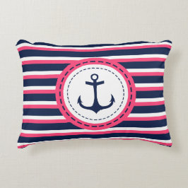 Seemarine-Blau-Pink-Streifen-Anker-Entwurf Zierkissen