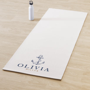 Seemarine-Blau-Skizze-Anker-Monogramm Yogamatte