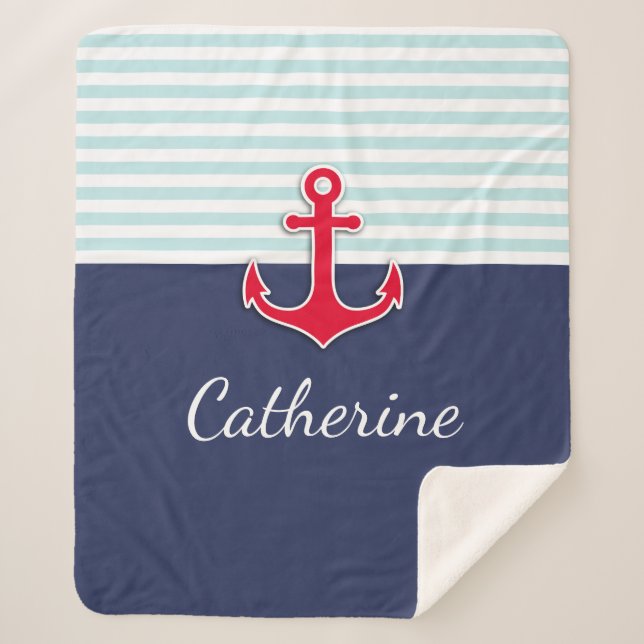 Seemarine-blaues Rot-Anker fertigen Sherpadecke (Vorderseite)