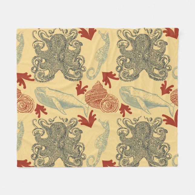 Seemonster-Illustration Fleecedecke (Vorderseite (Horizontal))