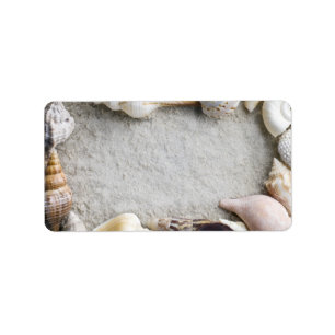 SeeMuschel-Sand-Hintergrund - Strand-Muscheln Adressaufkleber