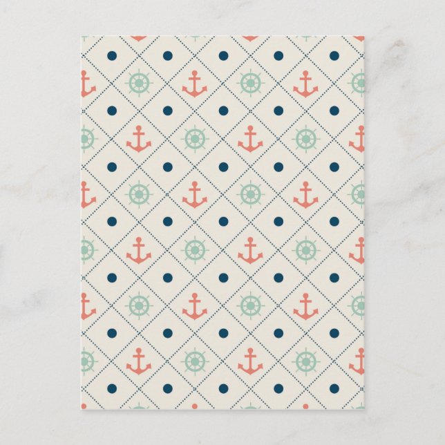 Seemuster-Elfenbein-Anker-Helm-Rad-Segel Postkarte (Vorderseite)
