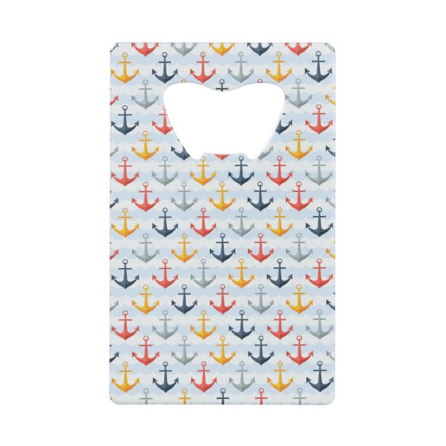 Seemuster mit Ankern Kreditkarten Flaschenöffner (Vorderseite)