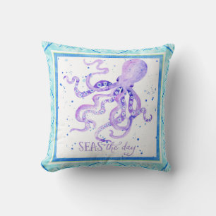 Seen am Octopus Beach Wasserfarben Art Kissen