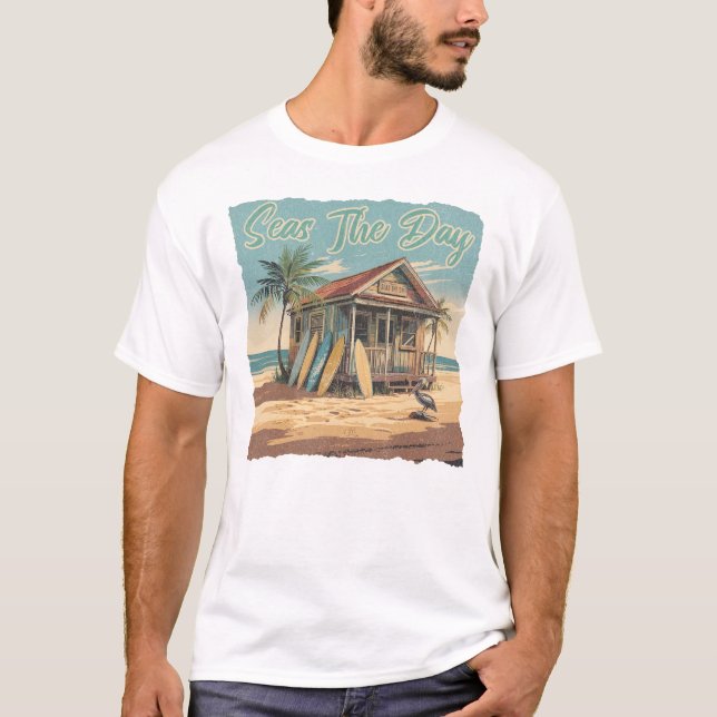 Seen Der Tag Vintage Surfhütte Kunst T-Shirt (Vorderseite)