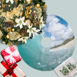 Seen und Grüße Typografie Hawaiian Barrel Wave Polyester Weihnachtsbaumdecke
