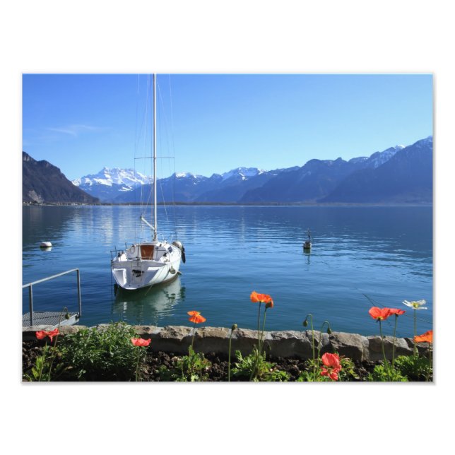 Seenlandschaft Genf, Montreux, Schweiz Fotodruck (Vorne)