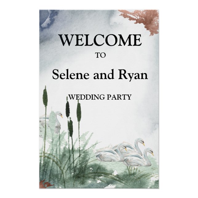 Seenlandschaft mit Schwänen Poster (Vorderseite)