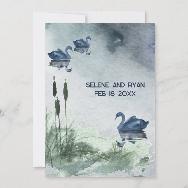 Seenlandschaft mit Schwänen Save the Date (Rückseite)