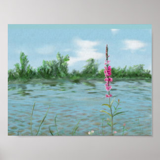 Seenlandschaft & wilde Blume Aquarellkunst Poster