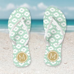 Seeoam und Gold Aztec Monogramm Flip Flops<br><div class="desc">Maßgeschneiderte,  bedruckte Flop-Sandalen mit einem geometrischen Aztec-Muster und einem eigenen Monogramm oder einem anderen Text in einem Kreisrahmen. Klicken Sie auf Anpassen,  um Schriftart und Farben zu ändern oder eigene Bilder hinzuzufügen,  um ein einzigartiges Design zu erstellen!</div>