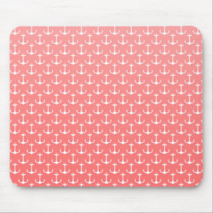 SeeOmbre korallenrotes rosa weißes Anker-Muster Mousepad