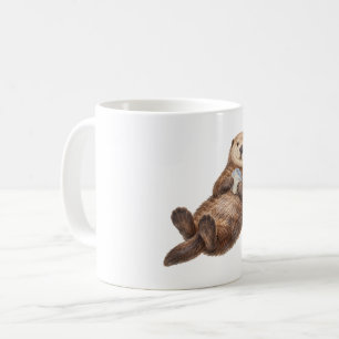 Seeotter hält eine Muschel Kaffeetasse
