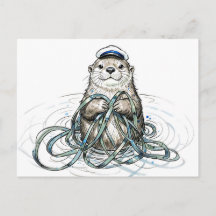Seeotter hält Kelp in mariner Tintenillustration