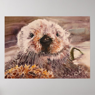 Seeotter im Kelpwatercolor-Grafik-Leinwand-Druck Poster
