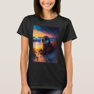 Seeotter Retro-Sonnenuntergang Süßer Otter 2 T-Shirt